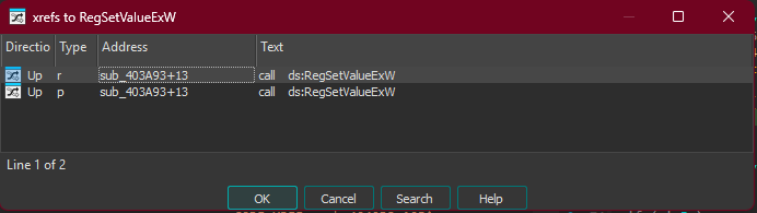 RegSetValueExW Xref